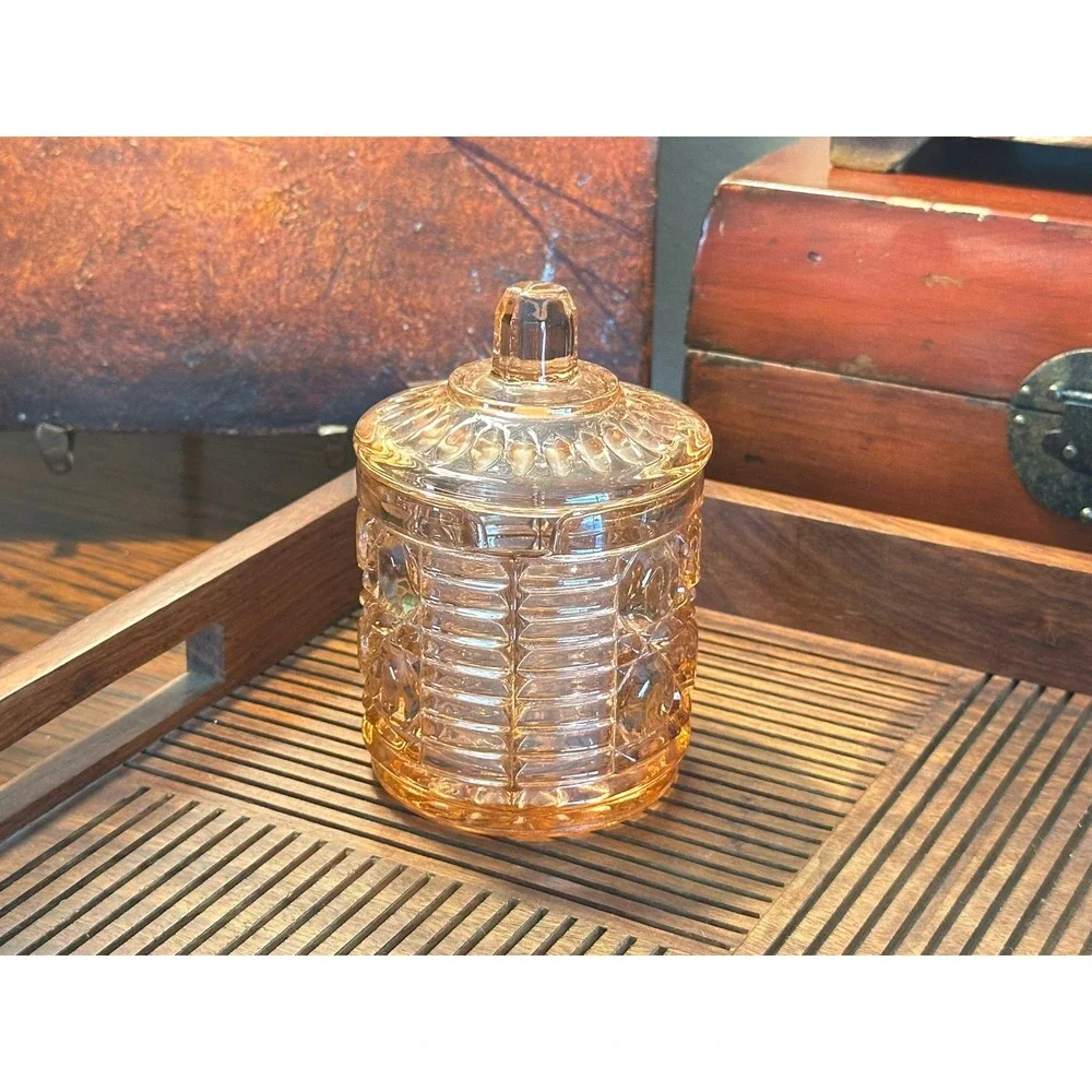 Vintage Windsor Pink Indiana Glass Jam Jar with Lid Diamond Pressed Glass Pink